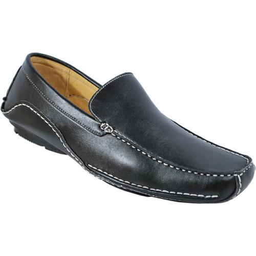 Masimo 2080-01 Black With White Stitching Leather Driving Moccasin Style Loafers